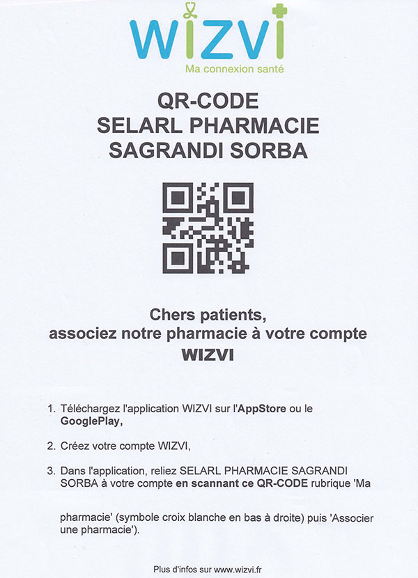 Scanner le QR-Code pour ajouter votre pharmacie SAGRANDI SORBA